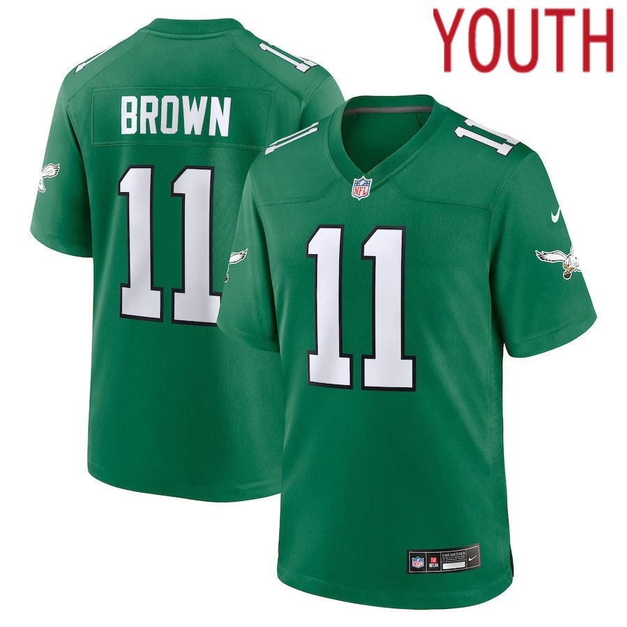 Youth Philadelphia Eagles #11 A.J. Brown Nike Kelly Green Alternate Player Game NFL Jersey->youth nfl jersey->Youth Jersey